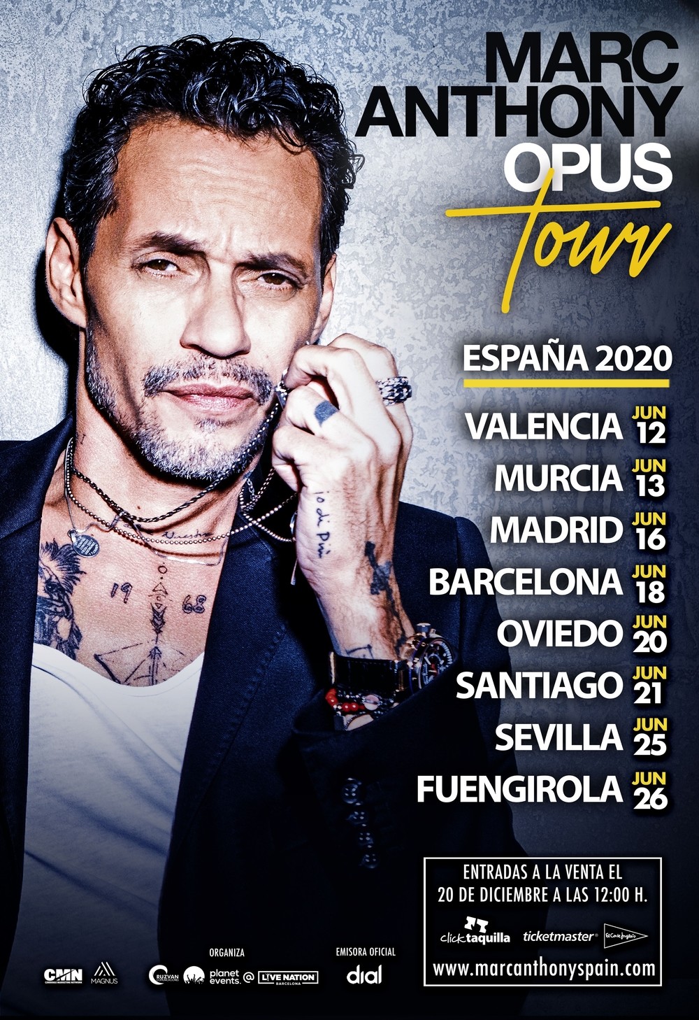 Marc Anthony anuncia ocho conciertos en España para 2020