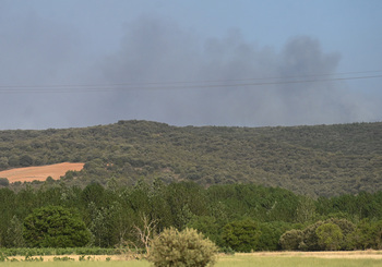 Los medios aéreos trabajarán todo el día en el fuego de Burgos